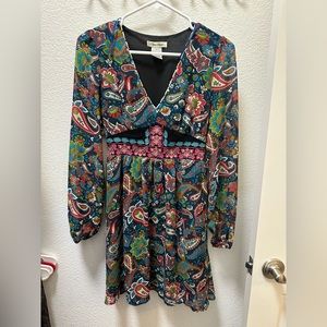 Vintage paisley print boho embroidered dress